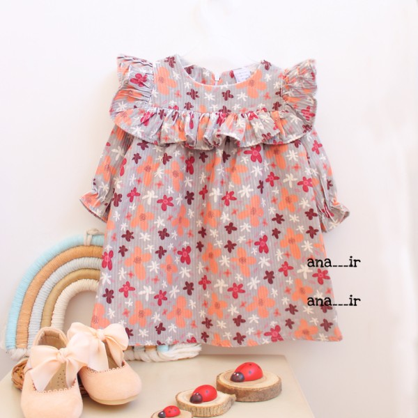 پیراهن مخمل کبریتی گل پاییزه