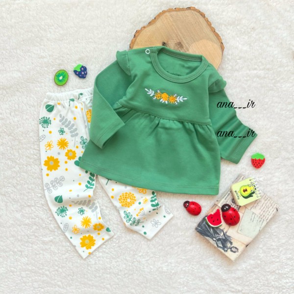 بلوز شلوار سبز گلی