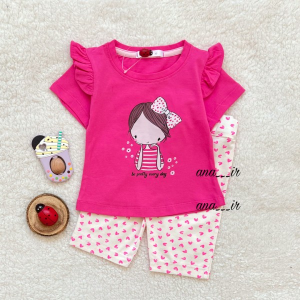 تیشرت شلوارک سرخابی قلبی