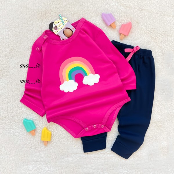 بادی شلوار رنگین کمان سرخابی