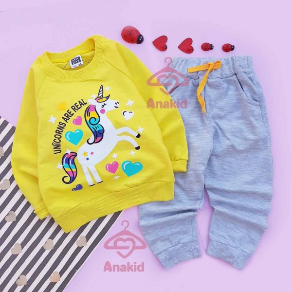 بلوز شلوار یونیکورن زرد