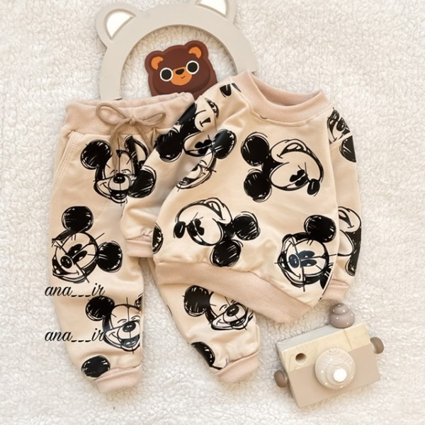 بلوز شلوار میکی کرم