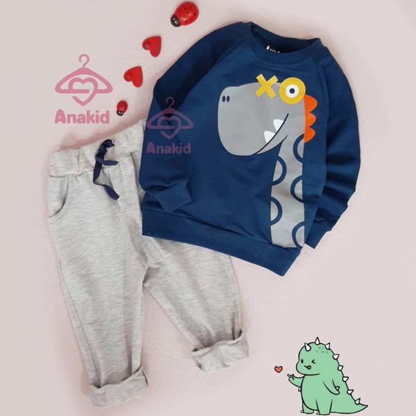 بلوز شلوار دایناسور سرمه ای