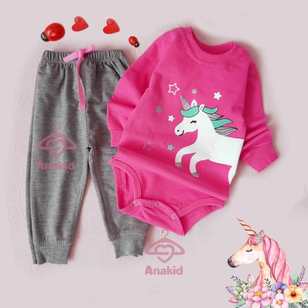 بادی شلوار تکشاخ سرخابی