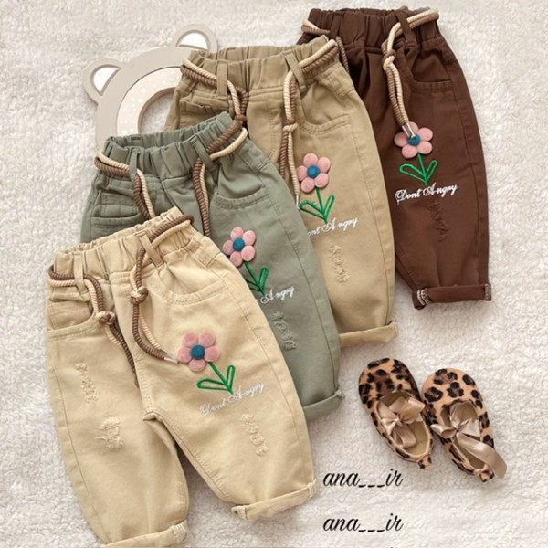 شلوار کتان گلی نوشته دار
