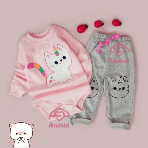 بادی شلوار پیشی صورتی