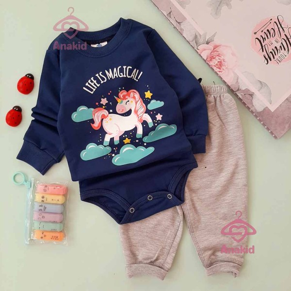 بادی شلوار اسب تکشاخ سرمه ای