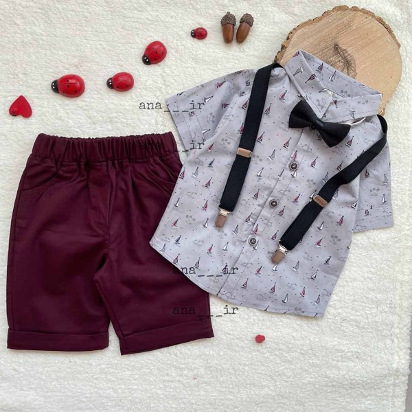 تیشرت شلوارک ملوان زرشکی