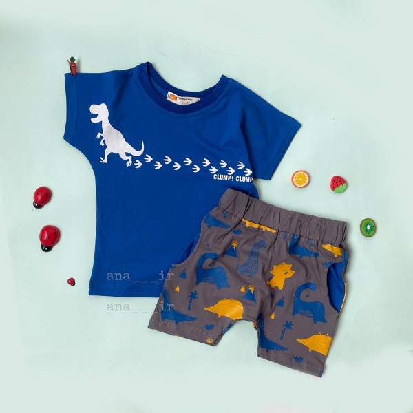 تیشرت شلوارک دایناسور آبی